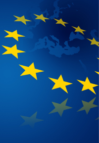 European union flag with an outline of Europe